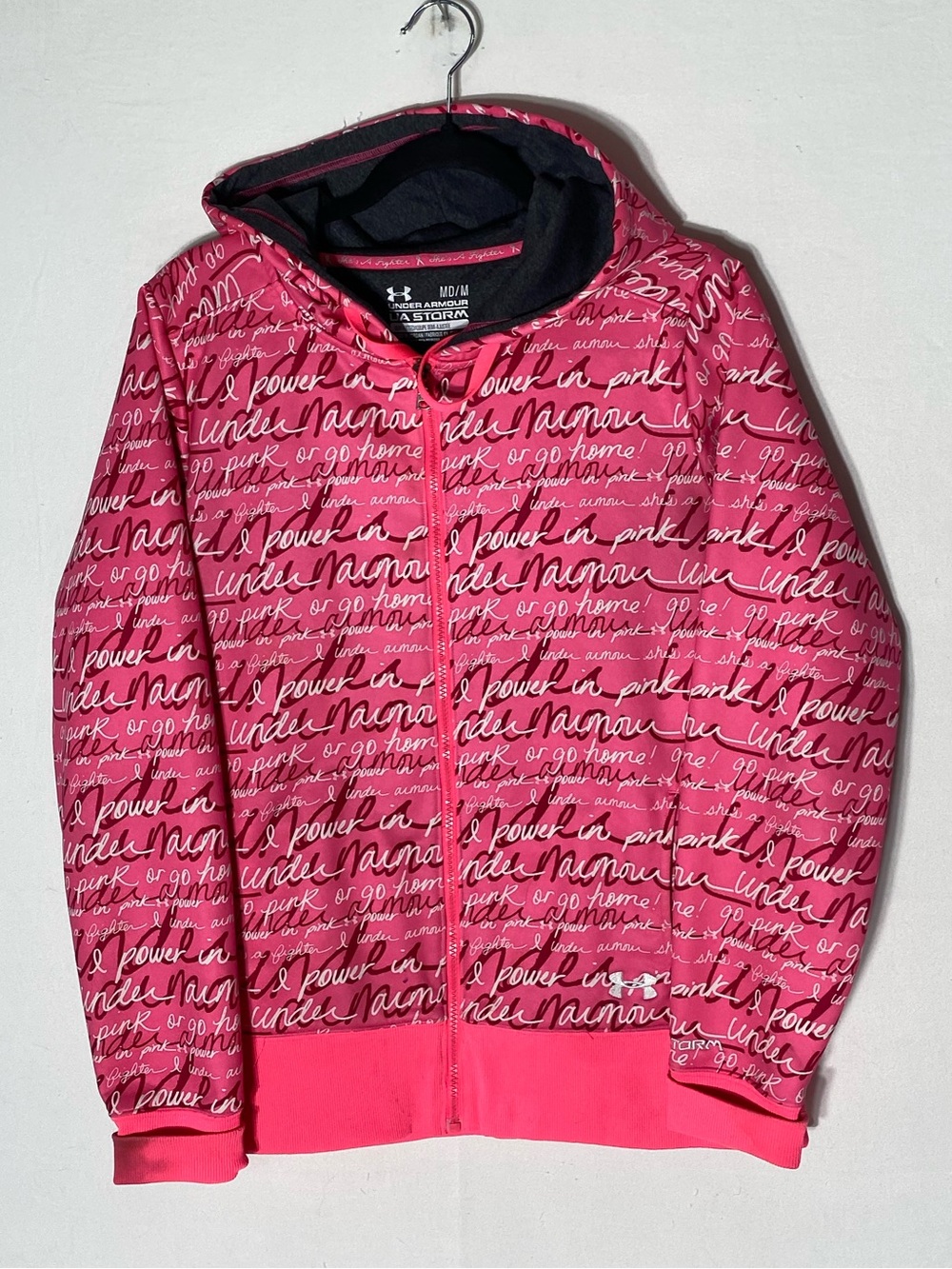 Under Armour Breast Cancer Awareness Go Pink Or Go Home Script Zip Hoodie M
